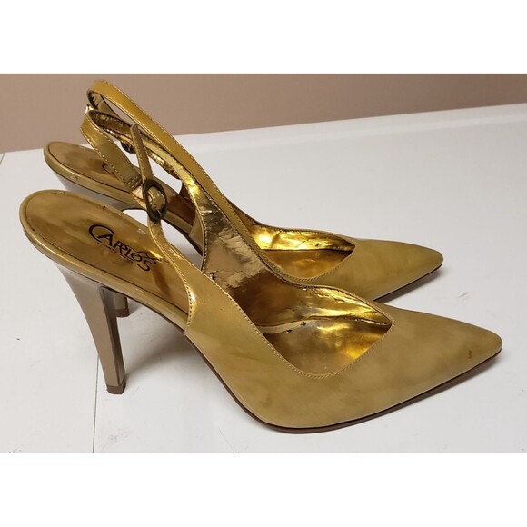 Carlos by Carlos Santana Mustard Patent Leather Open Toe Slingback Sz 8.5M PO-G - Picture 2 of 16